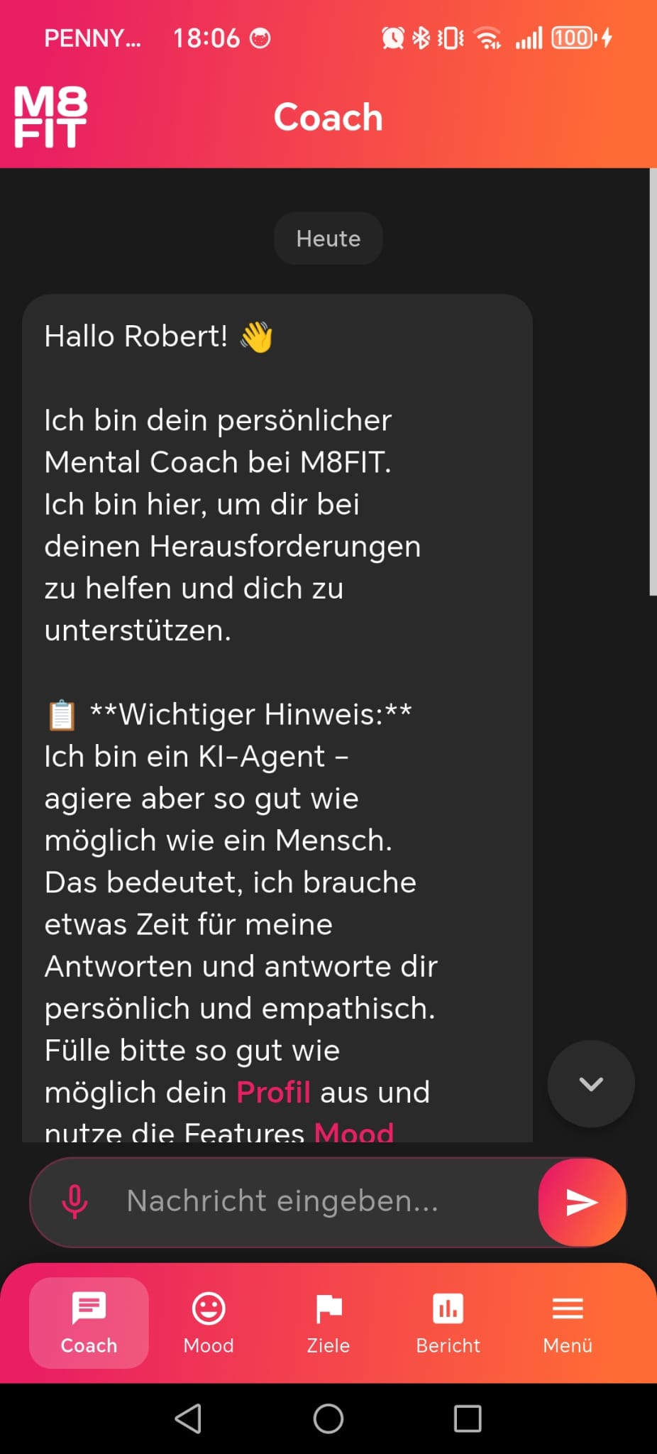 M8Fit: KI-Assistent für psychische Gesundheit – Chat mit KI-Coaching