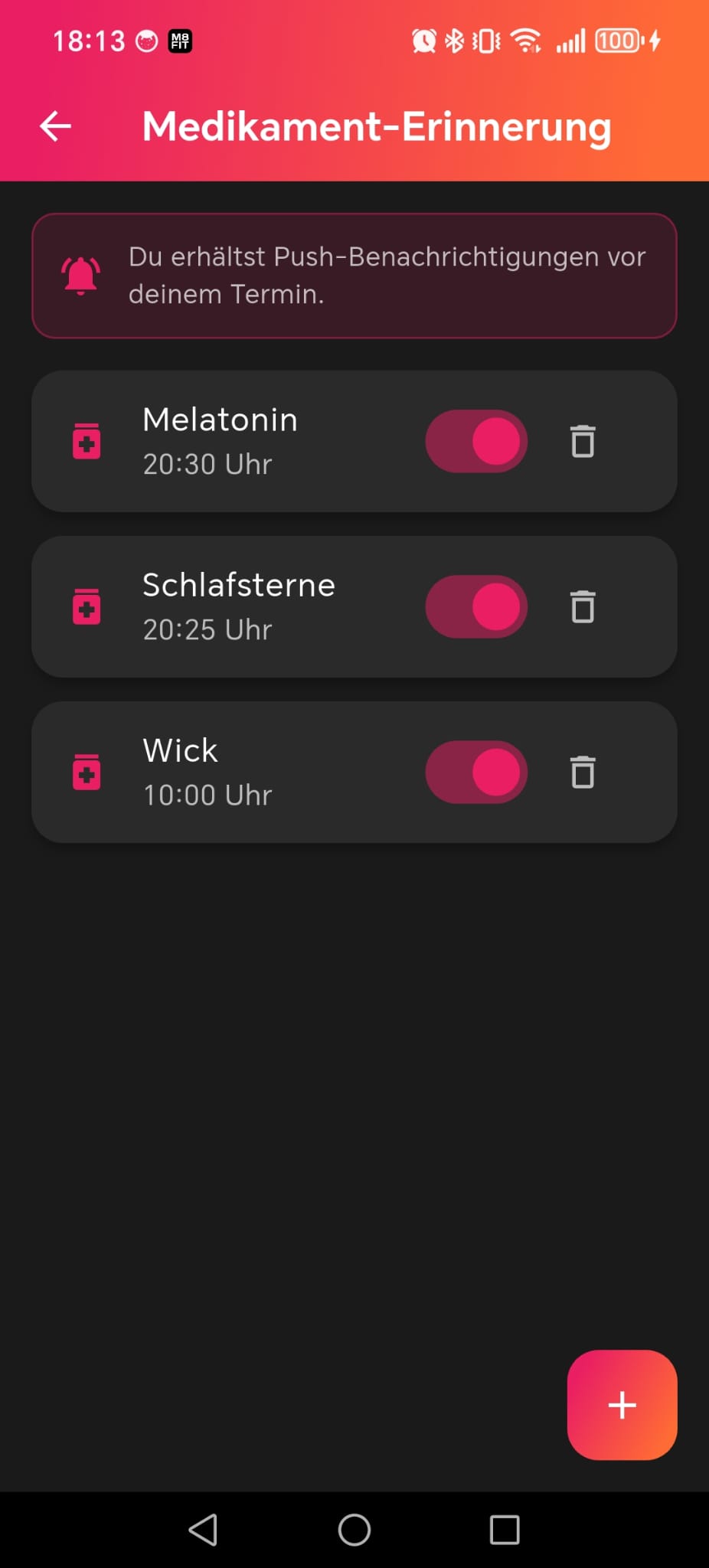 M8FIT Medikamenten-Erinnerung
